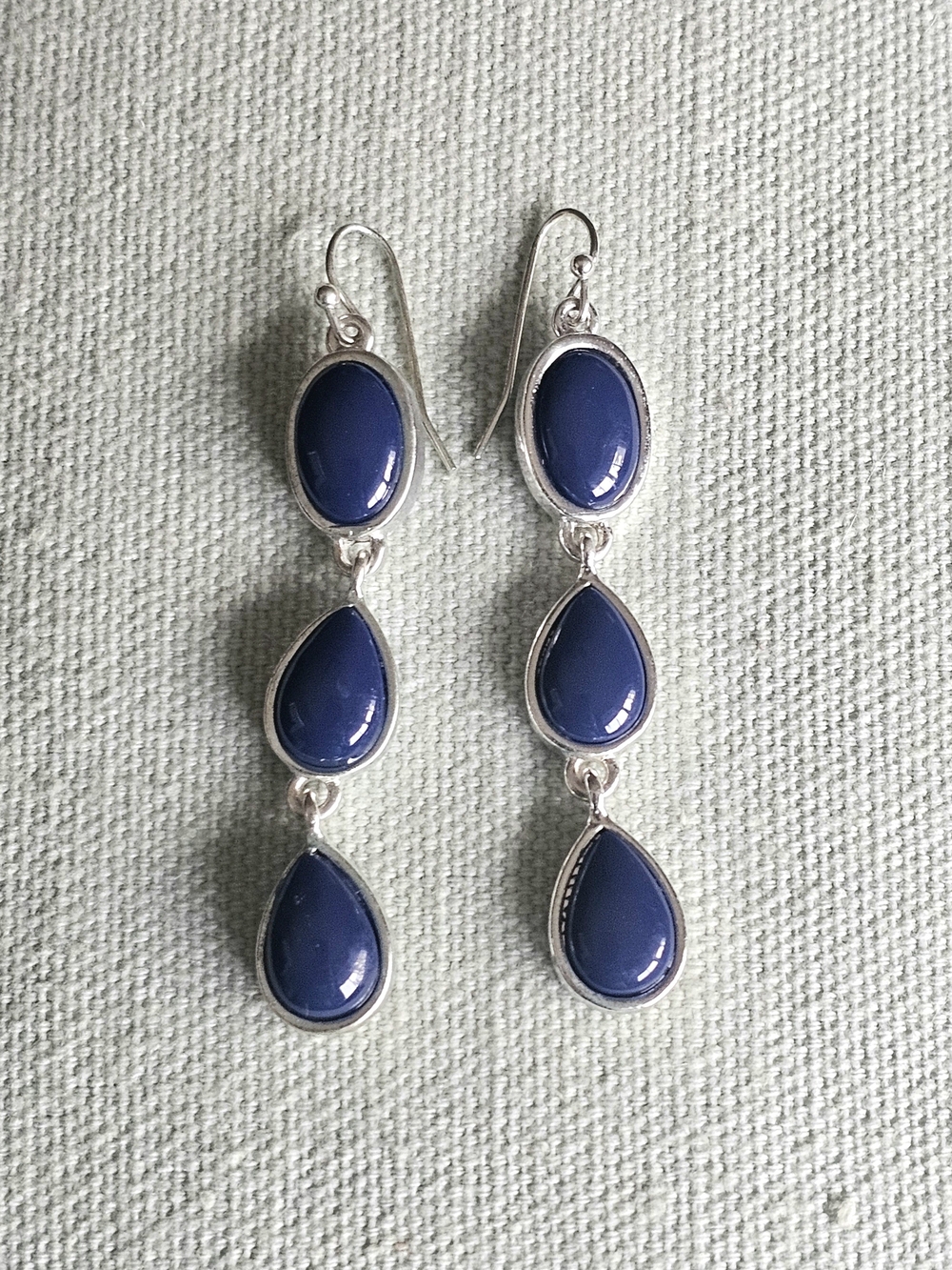 Liz Claiborne Navy Blue Triple Drop Dangle Earrings